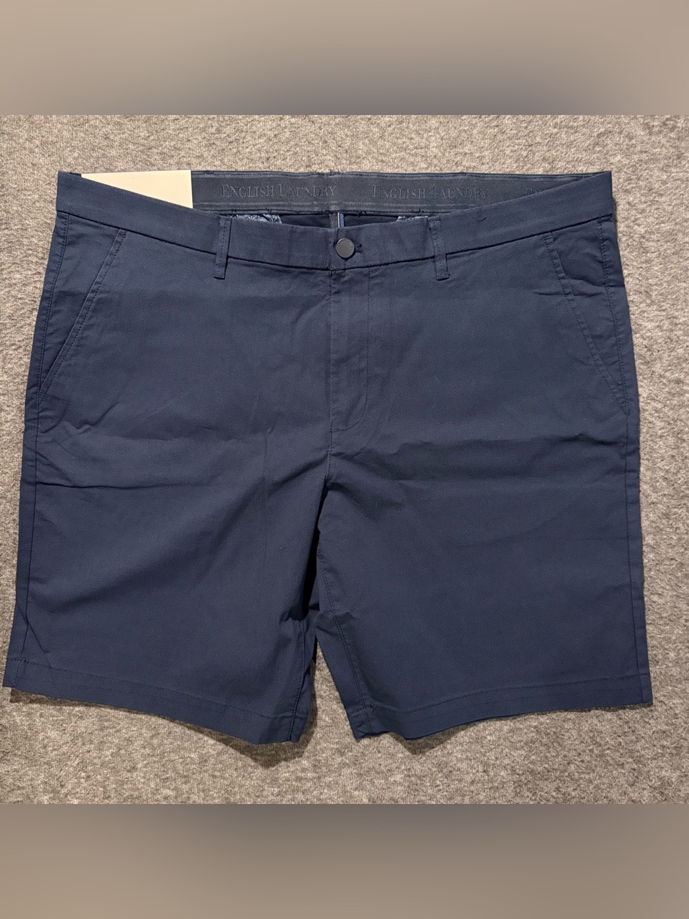 English Laundry Flat Front Shorts Mens 40 Navy Blue 9" Inseam Stretch Flex Waist